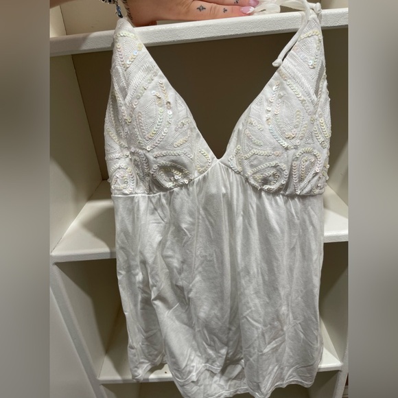 Victoria's Secret Tops - Victoria's Secret White Sequin Halter Top